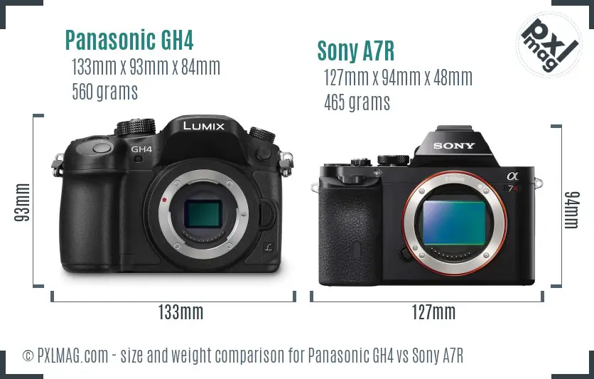 Panasonic GH4 vs Sony A7R size comparison