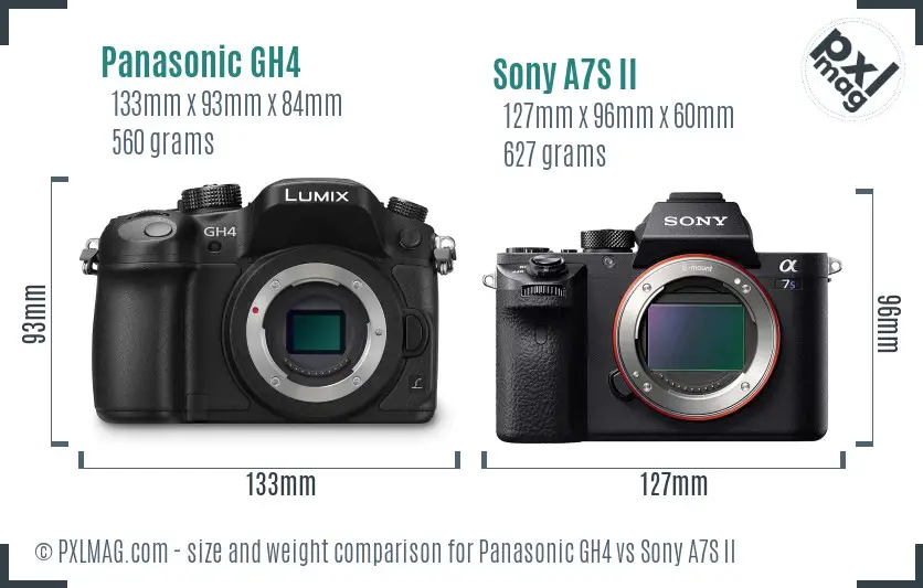 Panasonic GH4 vs Sony A7S II size comparison