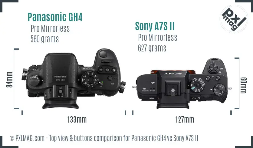 Panasonic GH4 vs Sony A7S II top view buttons comparison