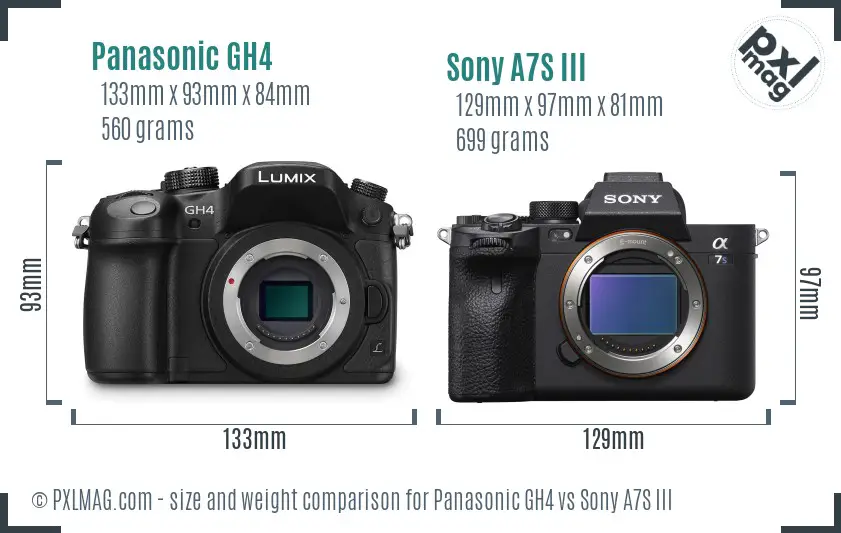 Panasonic GH4 vs Sony A7S III size comparison