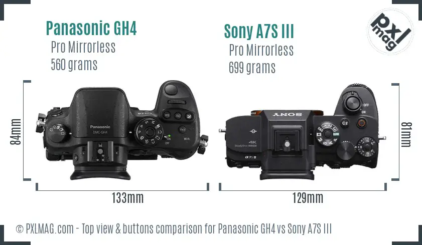 Panasonic GH4 vs Sony A7S III top view buttons comparison