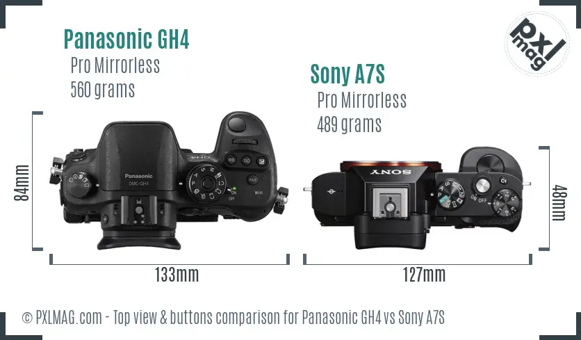 Panasonic GH4 vs Sony A7S top view buttons comparison