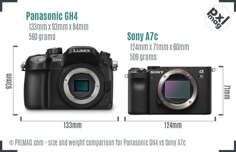 Panasonic GH4 vs Sony A7c size comparison