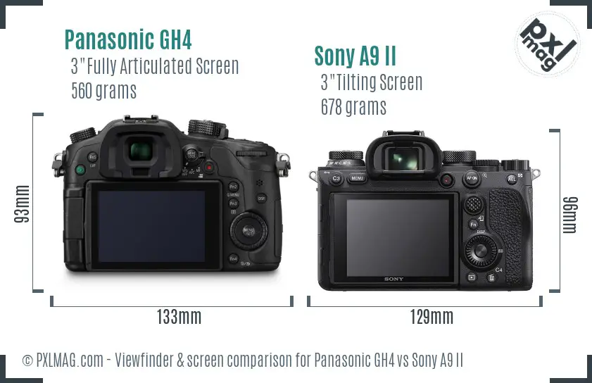 Panasonic GH4 vs Sony A9 II Screen and Viewfinder comparison