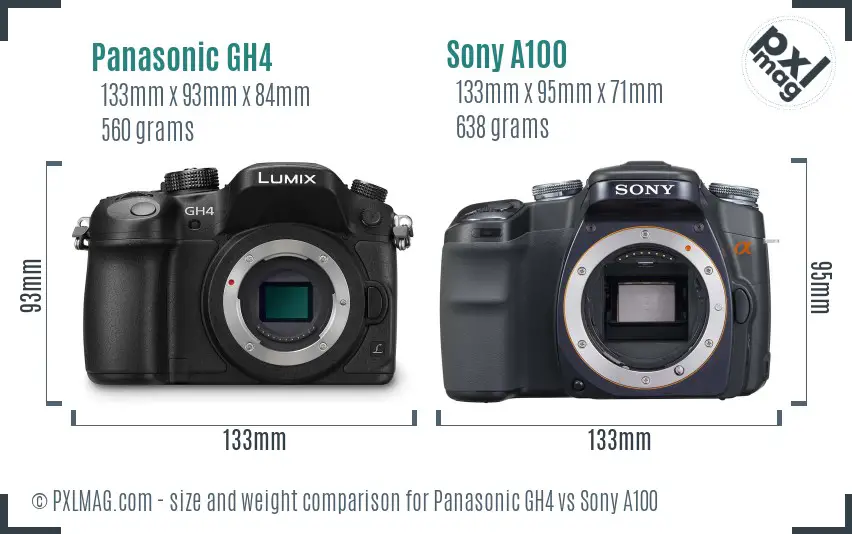 Panasonic GH4 vs Sony A100 size comparison