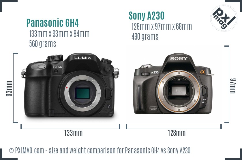 Panasonic GH4 vs Sony A230 size comparison