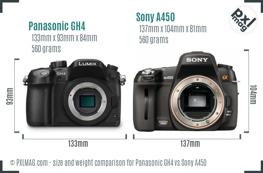 Panasonic GH4 vs Sony A450 size comparison