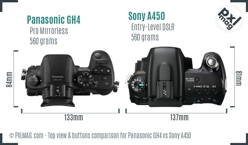 Panasonic GH4 vs Sony A450 top view buttons comparison
