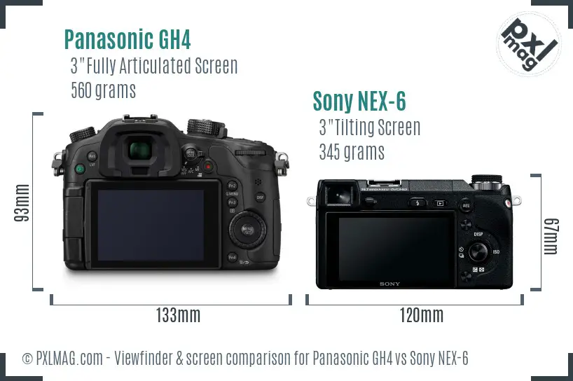 Panasonic GH4 vs Sony NEX-6 Screen and Viewfinder comparison