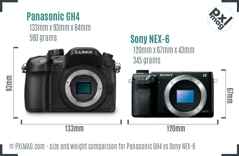 Panasonic GH4 vs Sony NEX-6 size comparison