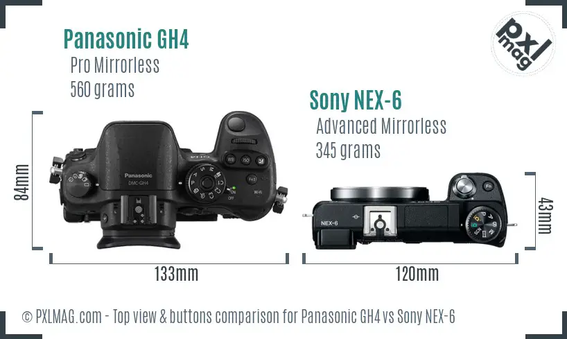 Panasonic GH4 vs Sony NEX-6 top view buttons comparison