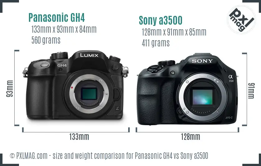 Panasonic GH4 vs Sony a3500 size comparison