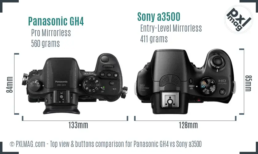 Panasonic GH4 vs Sony a3500 top view buttons comparison