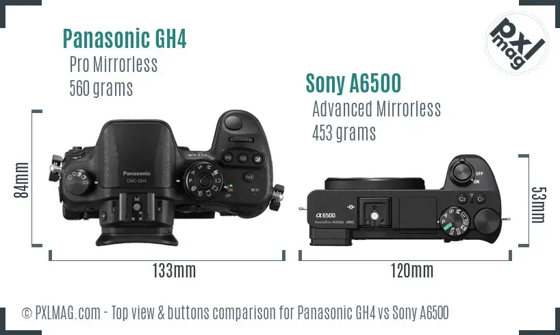 Panasonic GH4 vs Sony A6500 top view buttons comparison