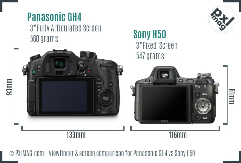 Panasonic GH4 vs Sony H50 Screen and Viewfinder comparison