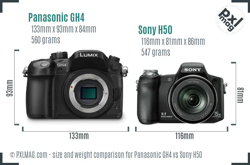 Panasonic GH4 vs Sony H50 size comparison