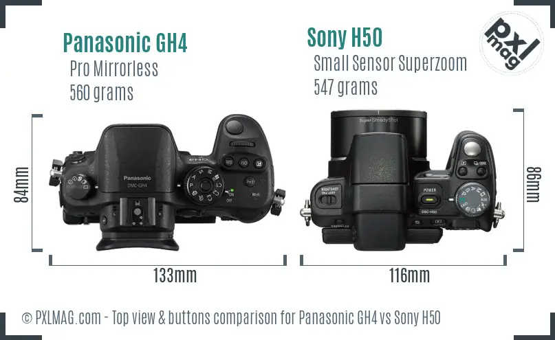 Panasonic GH4 vs Sony H50 top view buttons comparison