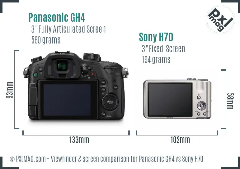 Panasonic GH4 vs Sony H70 Screen and Viewfinder comparison Panasonic GH4 vs Sony H70 Screen and Viewfinder comparison