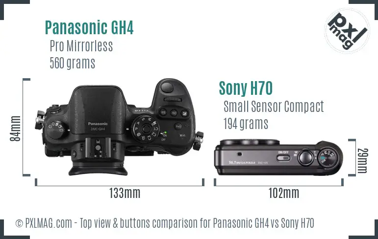 Panasonic GH4 vs Sony H70 top view buttons comparison Panasonic GH4 vs Sony H70 top view buttons comparison