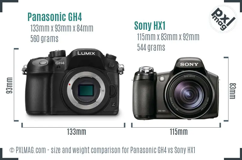Panasonic GH4 vs Sony HX1 size comparison Panasonic GH4 vs Sony HX1 size comparison