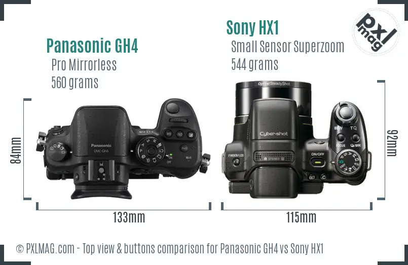 Panasonic GH4 vs Sony HX1 top view buttons comparison