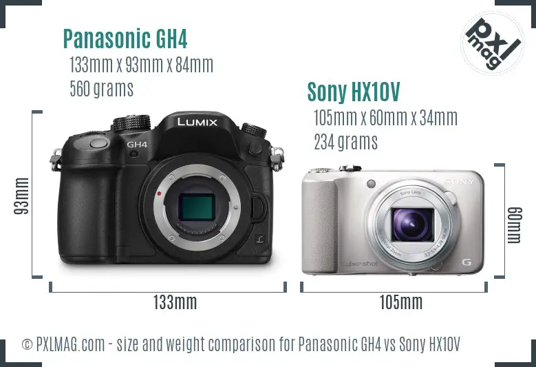 Panasonic GH4 vs Sony HX10V size comparison
