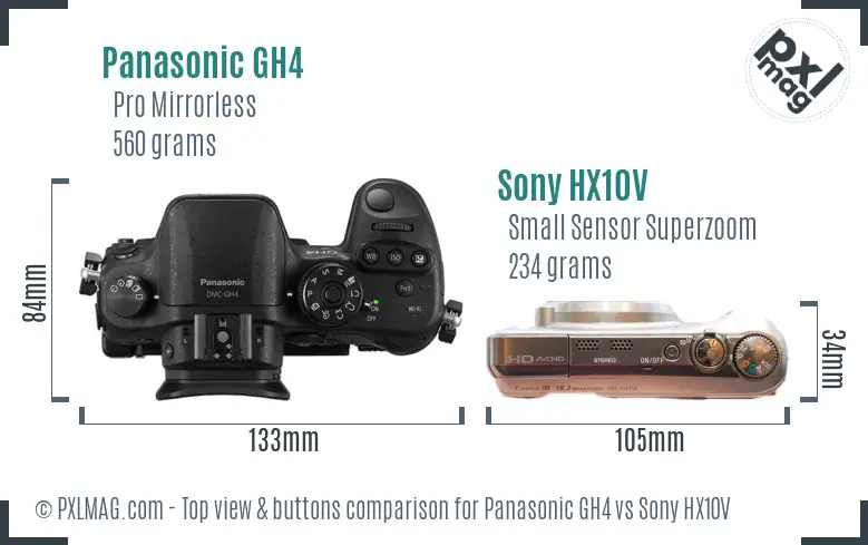 Panasonic GH4 vs Sony HX10V top view buttons comparison