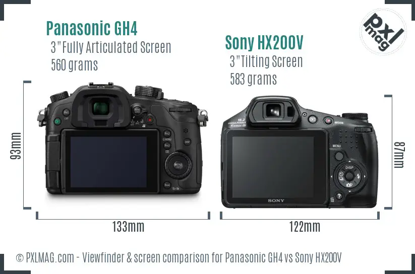 Panasonic GH4 vs Sony HX200V Screen and Viewfinder comparison Panasonic GH4 vs Sony HX200V Screen and Viewfinder comparison