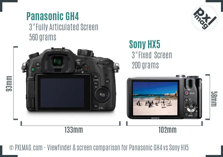 Panasonic GH4 vs Sony HX5 Screen and Viewfinder comparison