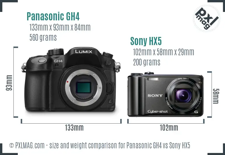Panasonic GH4 vs Sony HX5 size comparison