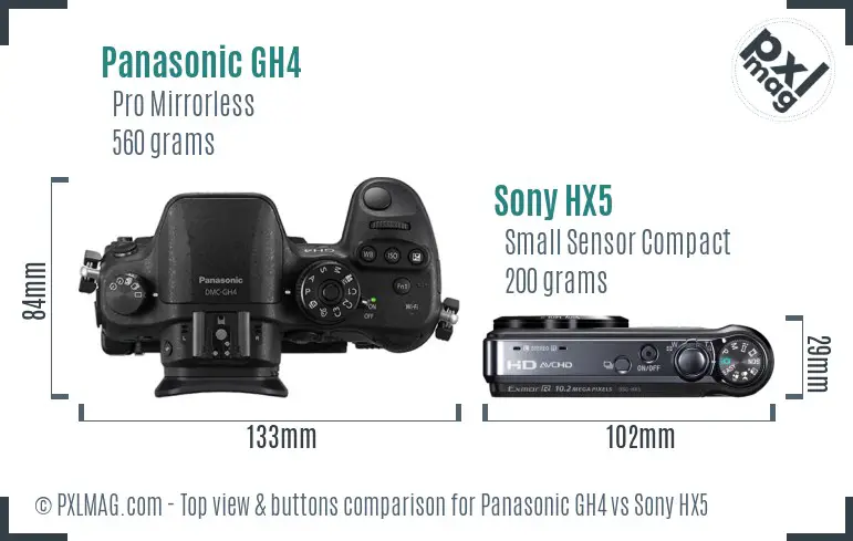 Panasonic GH4 vs Sony HX5 top view buttons comparison