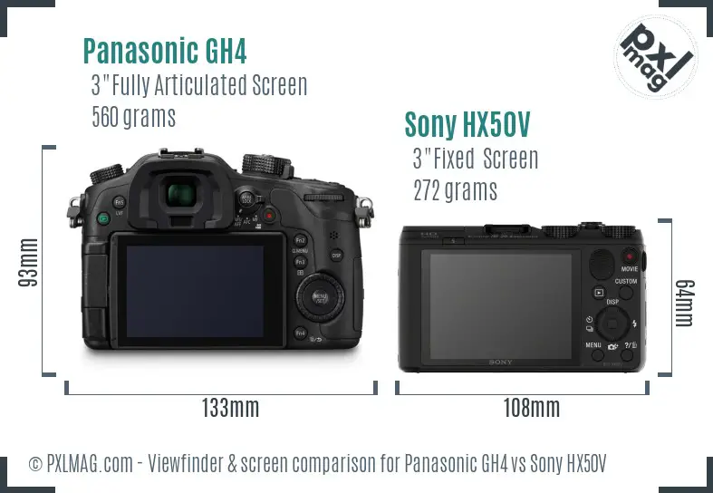 Panasonic GH4 vs Sony HX50V Screen and Viewfinder comparison