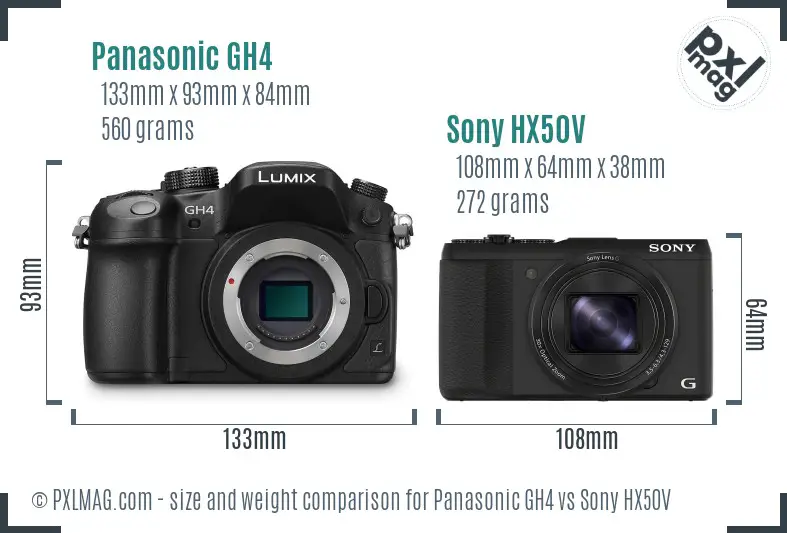 Panasonic GH4 vs Sony HX50V size comparison
