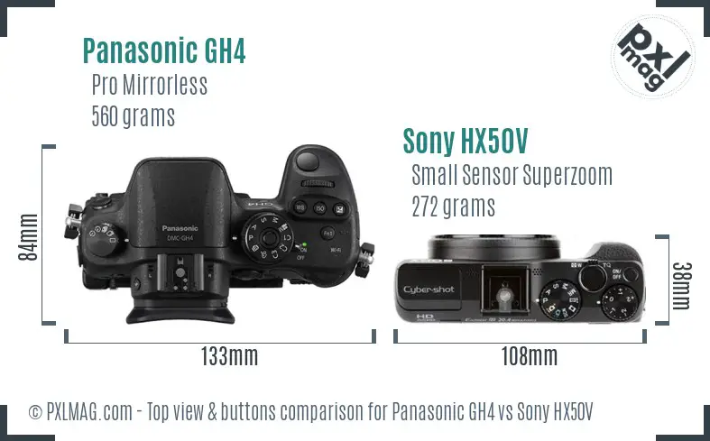 Panasonic GH4 vs Sony HX50V top view buttons comparison