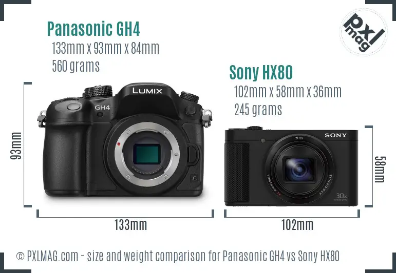 Panasonic GH4 vs Sony HX80 size comparison Panasonic GH4 vs Sony HX80 size comparison