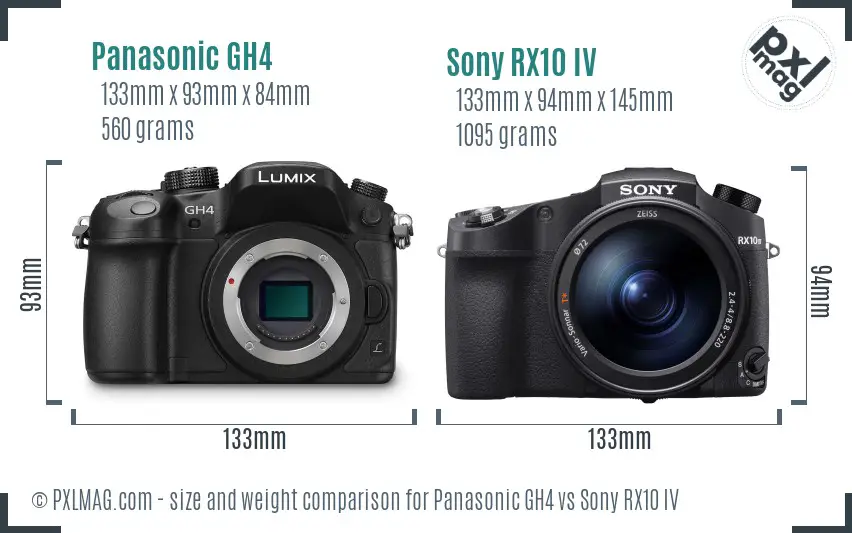 Panasonic GH4 vs Sony RX10 IV size comparison