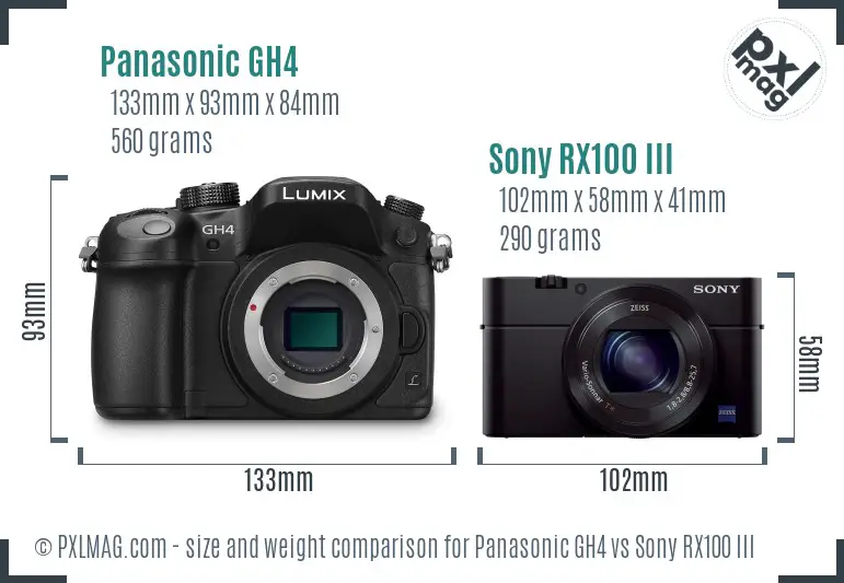 Panasonic GH4 vs Sony RX100 III size comparison