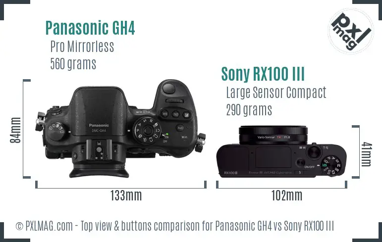 Panasonic GH4 vs Sony RX100 III top view buttons comparison