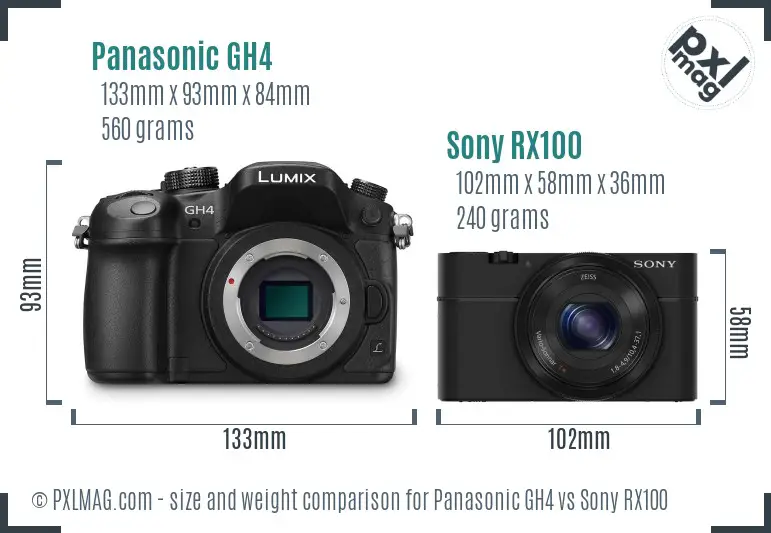 Panasonic GH4 vs Sony RX100 size comparison