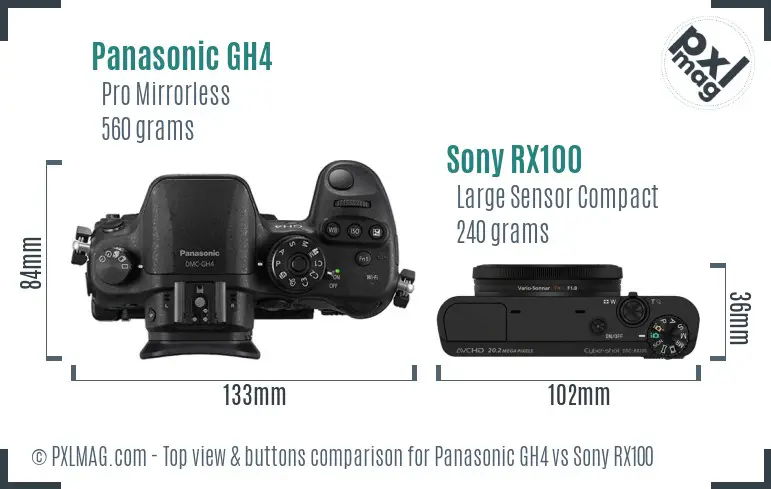 Panasonic GH4 vs Sony RX100 top view buttons comparison