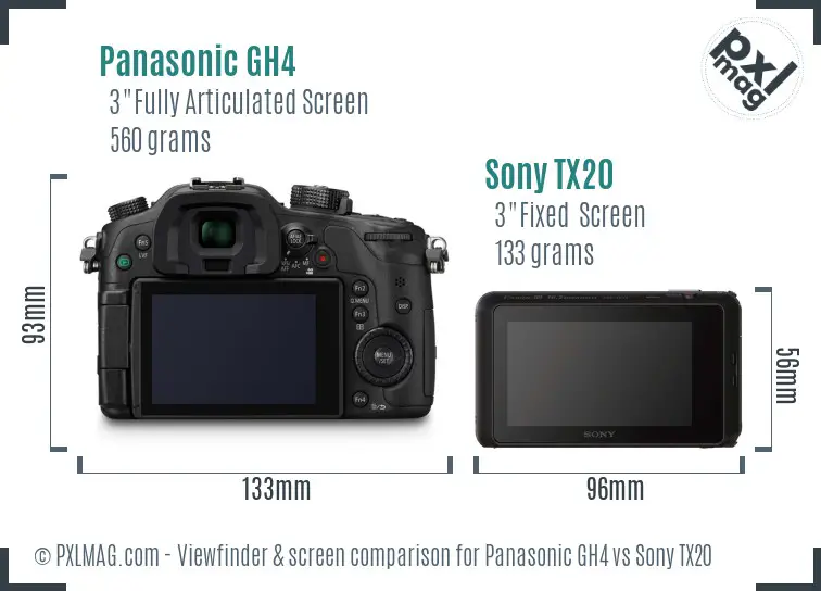 Panasonic GH4 vs Sony TX20 Screen and Viewfinder comparison Panasonic GH4 vs Sony TX20 Screen and Viewfinder comparison