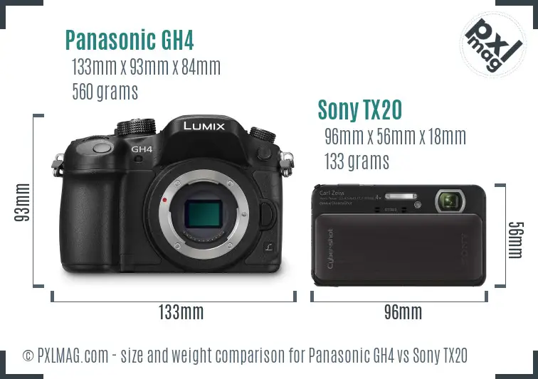 Panasonic GH4 vs Sony TX20 size comparison Panasonic GH4 vs Sony TX20 size comparison