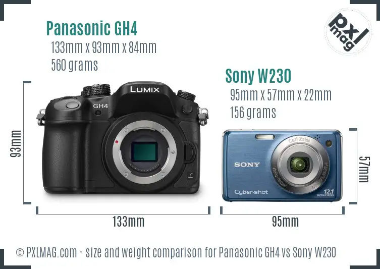 Panasonic GH4 vs Sony W230 size comparison