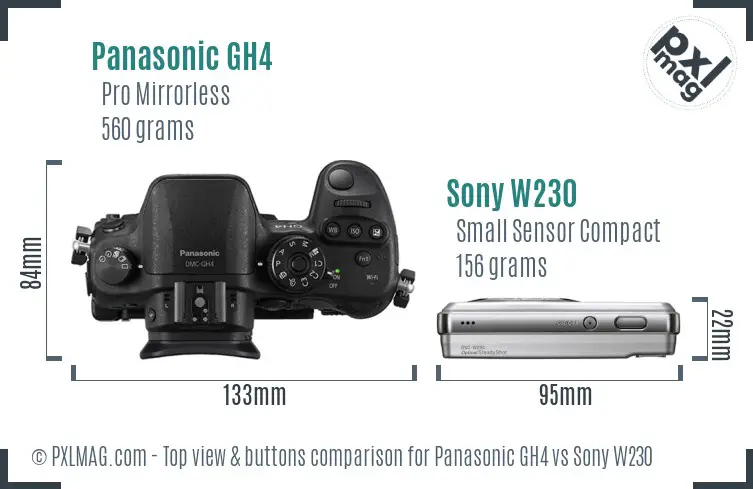 Panasonic GH4 vs Sony W230 top view buttons comparison