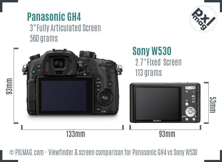 Panasonic GH4 vs Sony W530 Screen and Viewfinder comparison