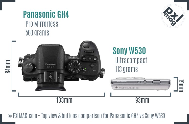 Panasonic GH4 vs Sony W530 top view buttons comparison