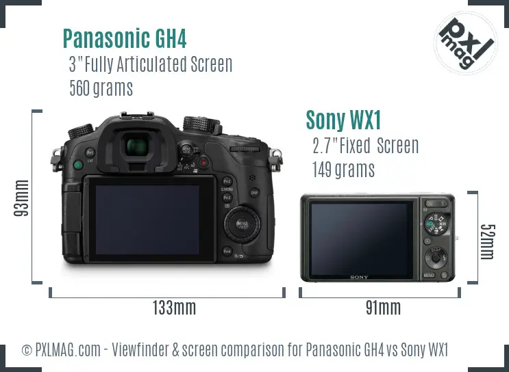 Panasonic GH4 vs Sony WX1 Screen and Viewfinder comparison