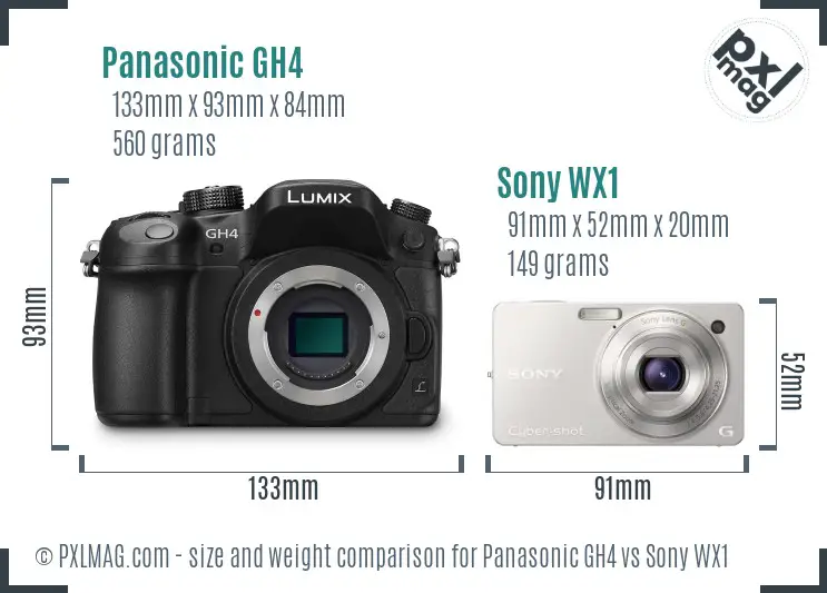 Panasonic GH4 vs Sony WX1 size comparison