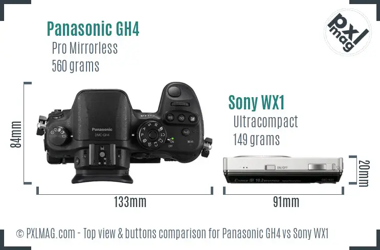 Panasonic GH4 vs Sony WX1 top view buttons comparison