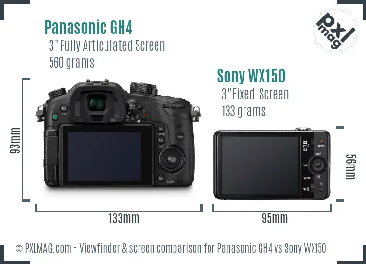 Panasonic GH4 vs Sony WX150 Screen and Viewfinder comparison